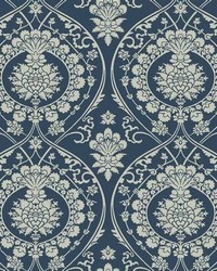 Imperial Damask Wallpaper Navy Silver by   