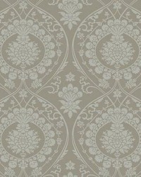 Imperial Damask Wallpaper Beige Silver by   