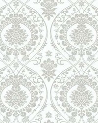 Imperial Damask Wallpaper White Silver by   
