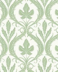 Adirondack Damask Wallpaper Green White by   