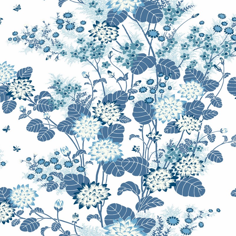 York Wallcovering Chinese Floral Wallpaper Blue Wallpaper