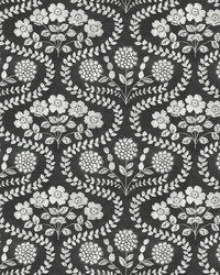 Folksy Floral Wallpaper Black White by  Warner 