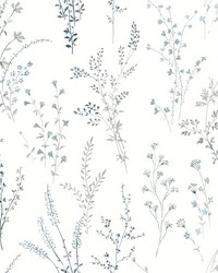 Wildflower Sprigs Wallpaper Blue Green by   