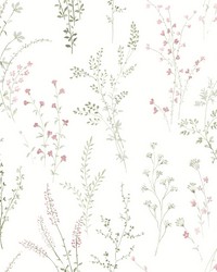 Wildflower Sprigs Wallpaper Pink Green Gray by   