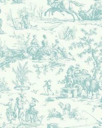Seasons Toile Wallpaper Teal by  American Silk Mills 