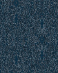 Ascot Damask Wallpaper Dark Blue by   
