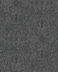 Ascot Damask Wallpaper Black by   