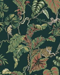 Jungle Cat Wallpaper Dark Green by   