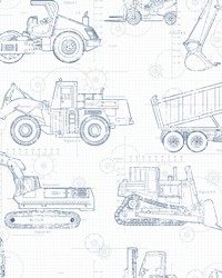 Construction Blueprint Wallpaper Navy On White by   