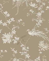 Bird And Blossom Chinoserie Wallpaper Brown by   