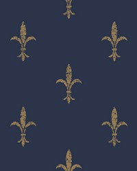 Fleur De Lis Wallpaper Navy Gold by   
