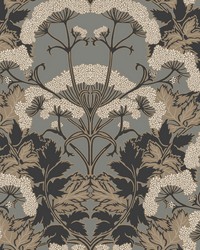 Yarrow Nouveau Wallpaper Charcoal Gold by   