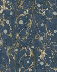 Marbled Endpaper Peel and Stick Wallpaper Navy by  Creative Fabrics 