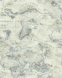 Coastal Map Peel and Stick Wallpaper Blue Beige by  B Berger 