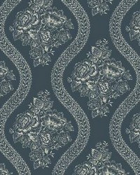 Magnolia Home Coverlet Floral Peel and Stick Wallpaper Navy by  York Wallcovering 
