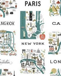 City Maps Peel and Stick Wallpaper Blue Red by  Libas International 