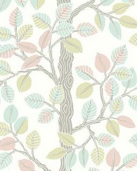 Forest Leaves Peel and Stick Wallpaper Pink Mint by  York Wallcovering 