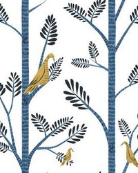 Aviary Branch Peel and Stick Wallpaper Blue Yellow by  York Wallcovering 