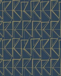 Love Triangles Peel and Stick Wallpaper Blue Metallic Gold by  York Wallcovering 