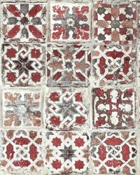 Encaustic Tile Peel and Stick Wallpaper Red by  Creative Fabrics 