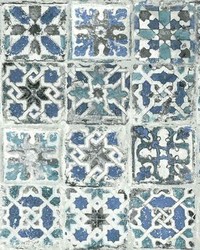 Encaustic Tile Peel and Stick Wallpaper Blue by  Greenhouse Fabrics 