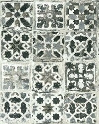 Encaustic Tile Peel and Stick Wallpaper Black by   