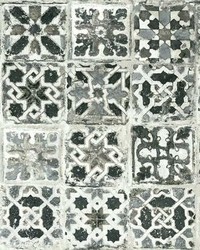 Encaustic Tile Peel and Stick Wallpaper Black by  Duralee 