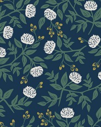 Peonies Wallpaper Navy by   