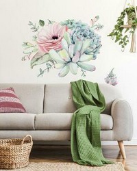 WATERCOLOR FLORAL SUCCULENTS PEEL AND STICK XL GIANT WALL DECALS by   