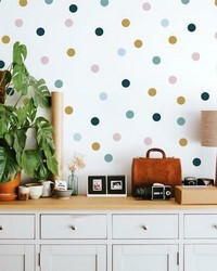PINK YELLOW AND BLUE DOT PEEL AND STICK WALL DECALS by  Roommates 