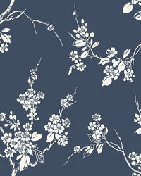 Imperial Blossoms Branch Wallpaper Navy by   