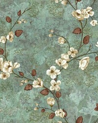 Dogwood Wallpaper teal  dark brown  white  beige  purple by  York Wallcovering 