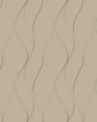 Wavy Stripe Wallpaper tan  brushed metallic gold  metallic silver gold by   