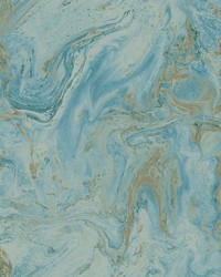 Oil Marble Wallpaper Bright Blue Gold by   