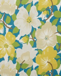 Magnolias Citron Peacock by  Schumacher Fabric 