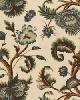 Schumacher Fabric JACOBEAN PRINTED CREWEL MULTI BLUES WOOD TONES