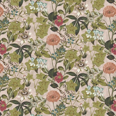 Clarke and Clarke Passiflora F1304/06 CAC Blush Velvet CLARKE & CLARKE EXOTICA 2 F1304/06.CAC Pink Multipurpose -  Blend Fire Rated Fabric Large Print Floral  Modern Floral Printed Velvet  Fabric