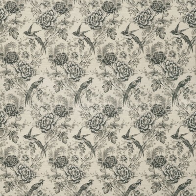 Clarke and Clarke Avium F1429/02 CAC Charcoal in CLARKE & CLARKE BOTANIST Grey Multipurpose -  Blend Birds and Feather  Traditional Floral   Fabric