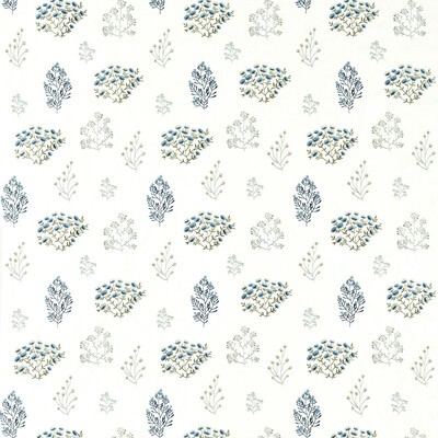 Clarke and Clarke Floris F1431/04 CAC Mineral/denim in CLARKE & CLARKE BOTANIST White Multipurpose -  Blend Crewel and Embroidered  Floral Embroidery Small Print Floral   Fabric