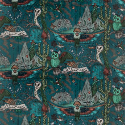 Clarke and Clarke Frontier Velvet F1476/01 CAC Teal in WILDERIE BY EMMA J SHIPLEY FOR C&C Green Multipurpose -  Blend Birds and Feather  Contemporary Velvet   Fabric