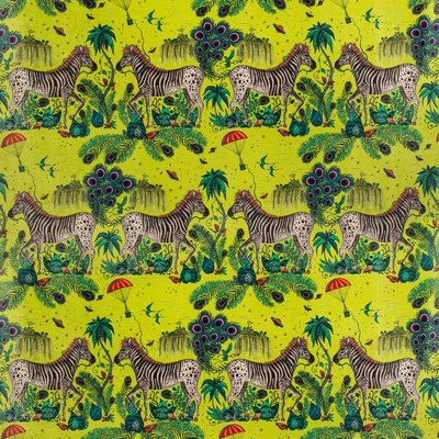 Clarke and Clarke Lost World Velvet F1477/01 CAC Lime in WILDERIE BY EMMA J SHIPLEY FOR C&C Green Multipurpose -  Blend Jungle Safari  Contemporary Velvet   Fabric