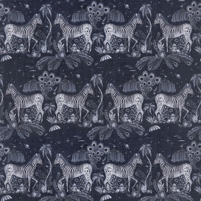 Clarke and Clarke Lostworld F1477/02 CAC Navy in WILDERIE BY EMMA J SHIPLEY FOR C&C Blue Upholstery -  Blend Jungle Safari  Contemporary Velvet   Fabric