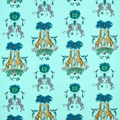 Clarke and Clarke Creatura Satin F1483/01 CAC Turquoise in WILDERIE BY EMMA J SHIPLEY FOR C&C Blue Multipurpose -  Blend Jungle Safari  Printed Satin   Fabric