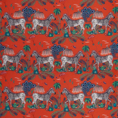 Clarke and Clarke Lost World Satin F1484/02 CAC Red in WILDERIE BY EMMA J SHIPLEY FOR C&C Red Multipurpose -  Blend Jungle Safari  Printed Satin   Fabric
