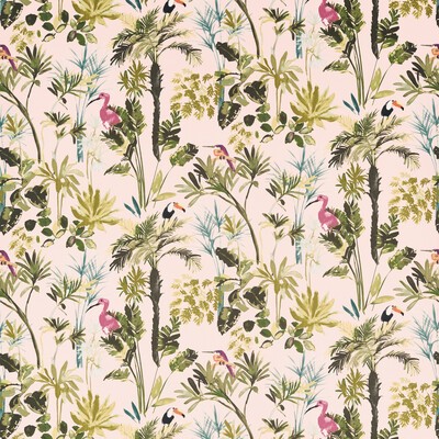 Clarke and Clarke Palm F1517/01 CAC Blush Velvet CLARKE & CLARKE AMAZONIA F1517/01.CAC Pink Multipurpose -  Blend Fire Rated Fabric Birds and Feather  Classic Coastal  Fabric