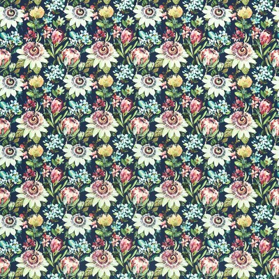 Clarke and Clarke Paradise F1520/01 CAC Midnight Velvet CLARKE & CLARKE AMAZONIA F1520/01.CAC Multi Multipurpose -  Blend Fire Rated Fabric Medium Print Floral  Printed Velvet  Fabric