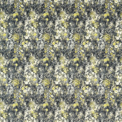 Clarke and Clarke Rosedene F1539/01 CAC Charcoal/chartreuse CLARKE & CLARKE COUNTRY ESCAPE F1539/01.CAC Grey Multipurpose -  Blend Fire Rated Fabric Abstract Floral  Modern Floral Printed Velvet  Fabric