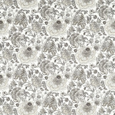 Clarke and Clarke Lucienne F1542/01 CAC Charcoal/linen CLARKE & CLARKE VINTAGE F1542/01.CAC Grey Multipurpose -  Blend Traditional Floral  Large Print Floral  Big Flower  Floral Linen  Fabric