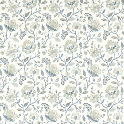 Clarke and Clarke Adeline F1543/03 CAC Denim/midnight CLARKE & CLARKE VINTAGE F1543/03.CAC Blue Drapery -  Blend Crewel and Embroidered  Jacobean Floral  Traditional Floral  Fabric