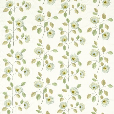 Clarke and Clarke Monique F1555/01 CAC Apple/mineral CLARKE & CLARKE PAVILION F1555/01.CAC Green Drapery -  Blend Crewel and Embroidered  Floral Embroidery Modern Floral Floral Stripe  Fabric